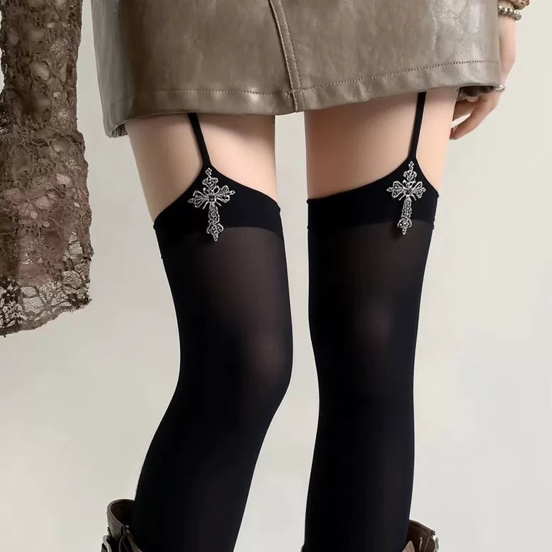Fantasy Doll - Cross Charm - Over-the-Knee Stockings with Cross Garters