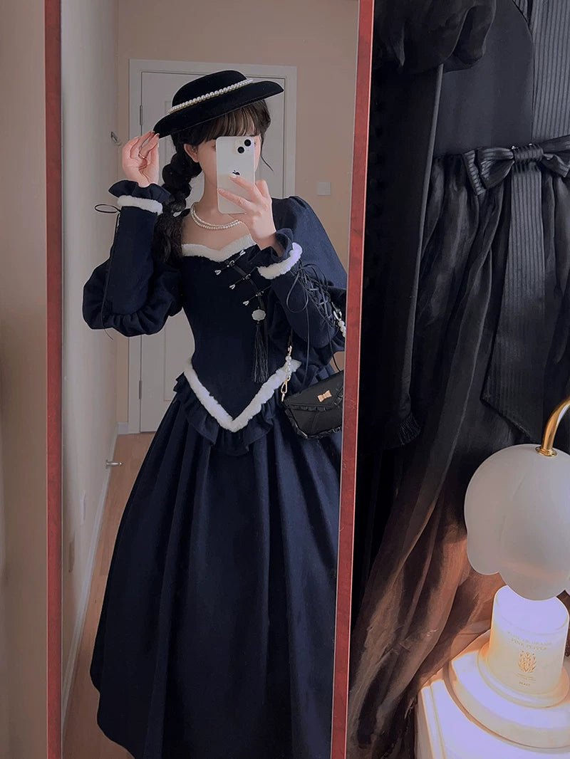 Baozi Pig - Navy Cape - Navy OP with White Trim