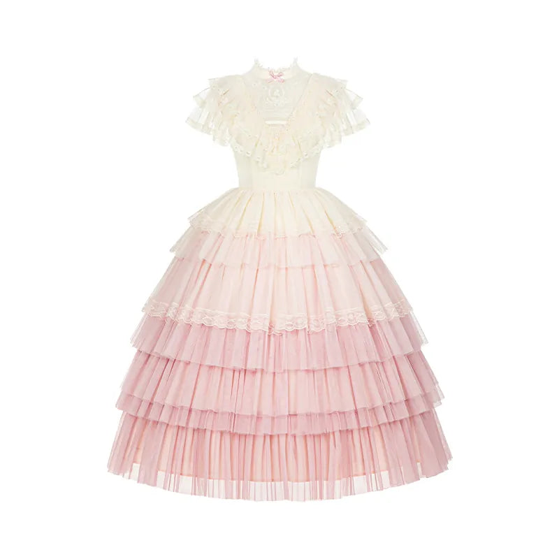 With PUJI - True Vow - Embroidered Classic Lolita Dress, Layered Gradient Hem detail view 9