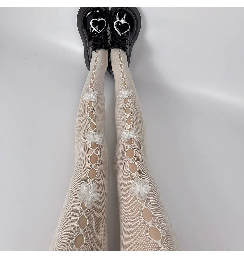 Fantasy Doll - Floral Cutout - Sheer Tights with Floral Openwork
