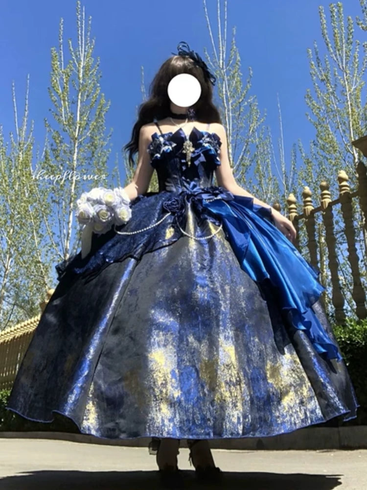 Flora Muse Cosmic Floating Light lolita ball gown with optional skirt support, showing full bell shape
