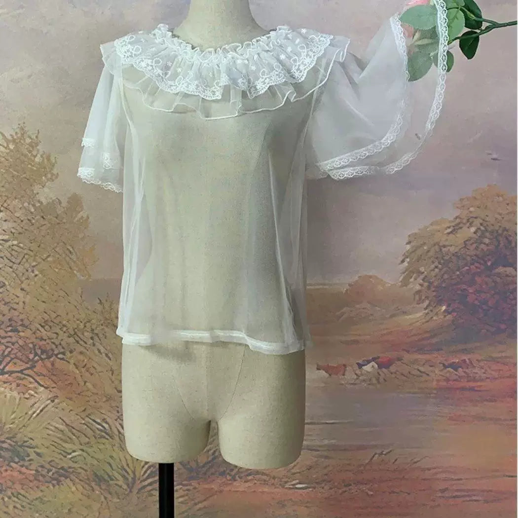 Sweetheart Dream Machine - Double Flutter Sleeve - Inner Layer Top with Mesh Lace