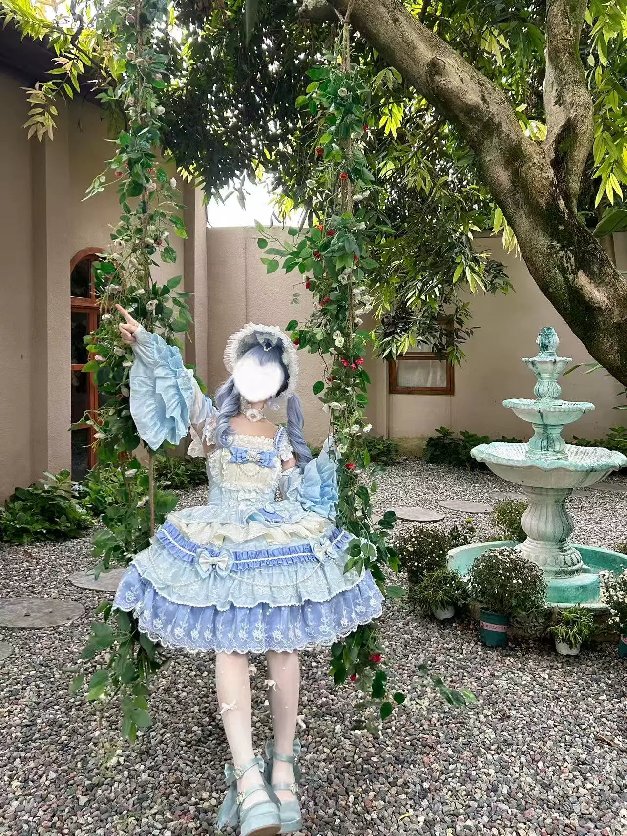 Hello Princess Lolita - Falling Cherry Blossoms - Plus-Size Bridal-Style Lolita Dress with Tiered Lace Skirt – detail view 7