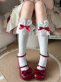White rabbit ears, red bow / One size (calf circumference up to 40 cm)