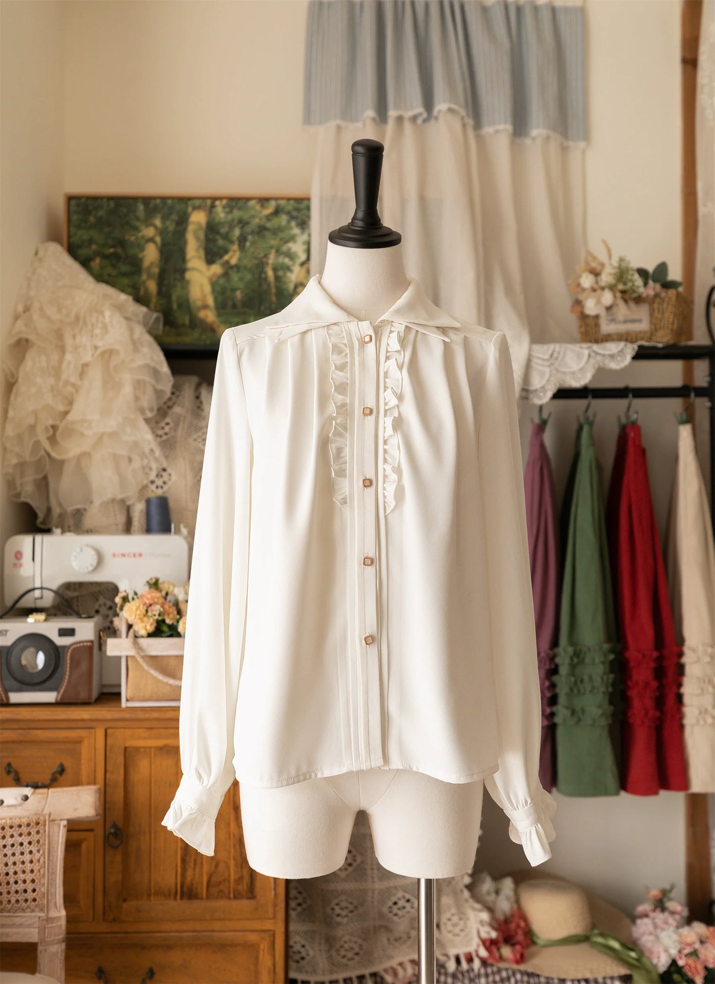 Forest Wardrobe - Forest Basket - Elegant Lolita Shirt Retro Dual Collar Versatile Shirt