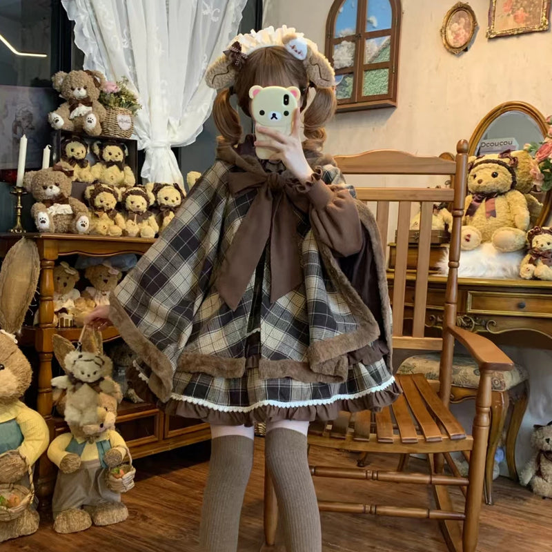 Thousand Wood Waffle Brown Plaid Lolita Cape — additional product view