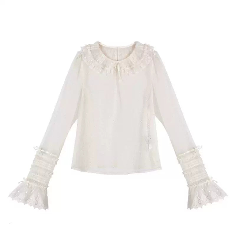 Sweetheart Dream Machine - Silent Wedding - Jacquard Dot Tulle Inner Blouse with a Ruffled Collar