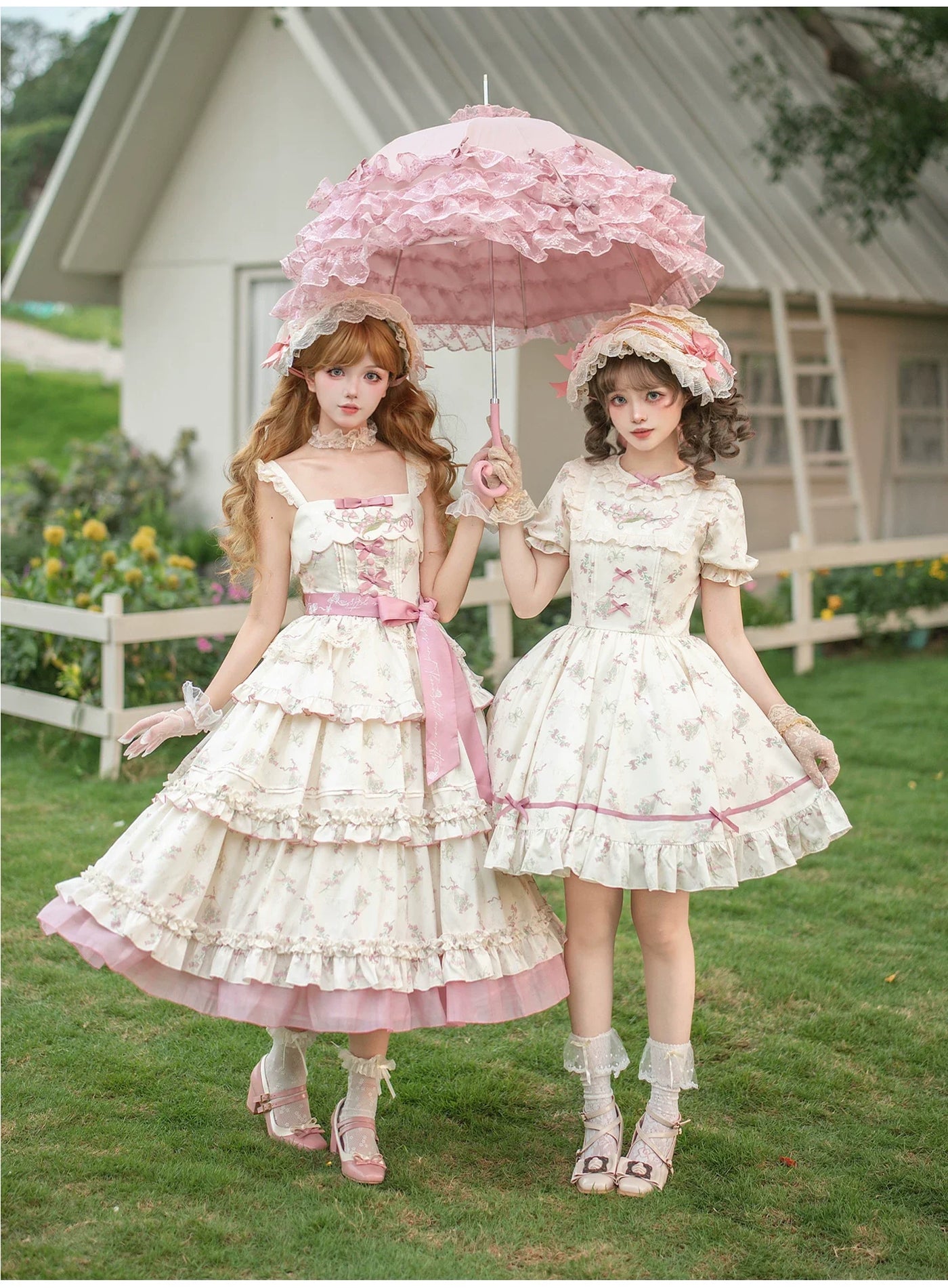 With PUJI - Fragrant Reminiscence - Classic Lolita Embroidered Collar Dress, Bellflower Print
