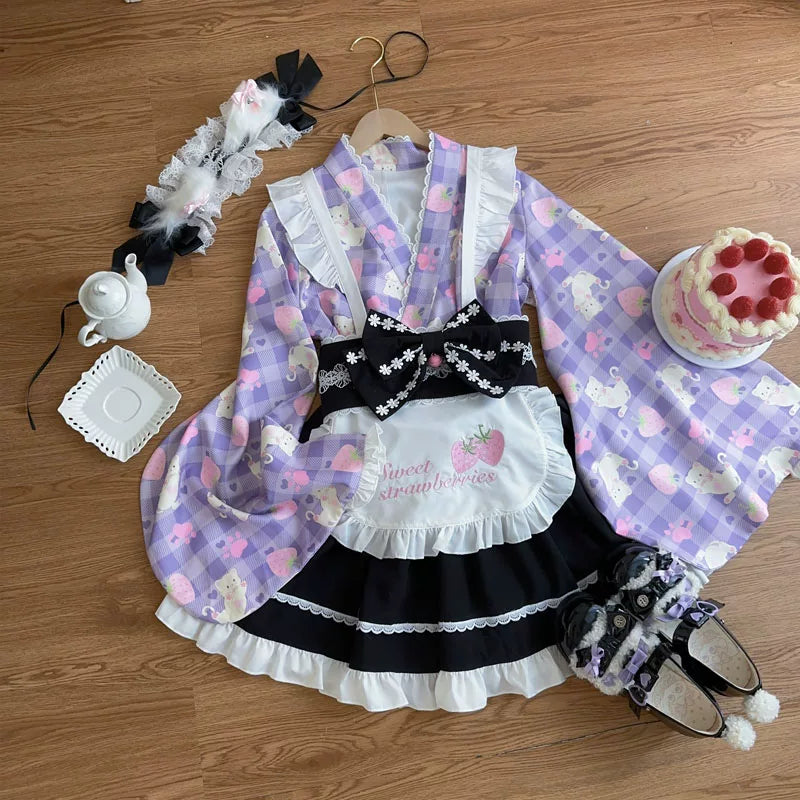 Lady Han Summer Cat Maid dress by Lolita Fetch featuring a cute maid costume with cat-themed accents and a light, summery fabric.