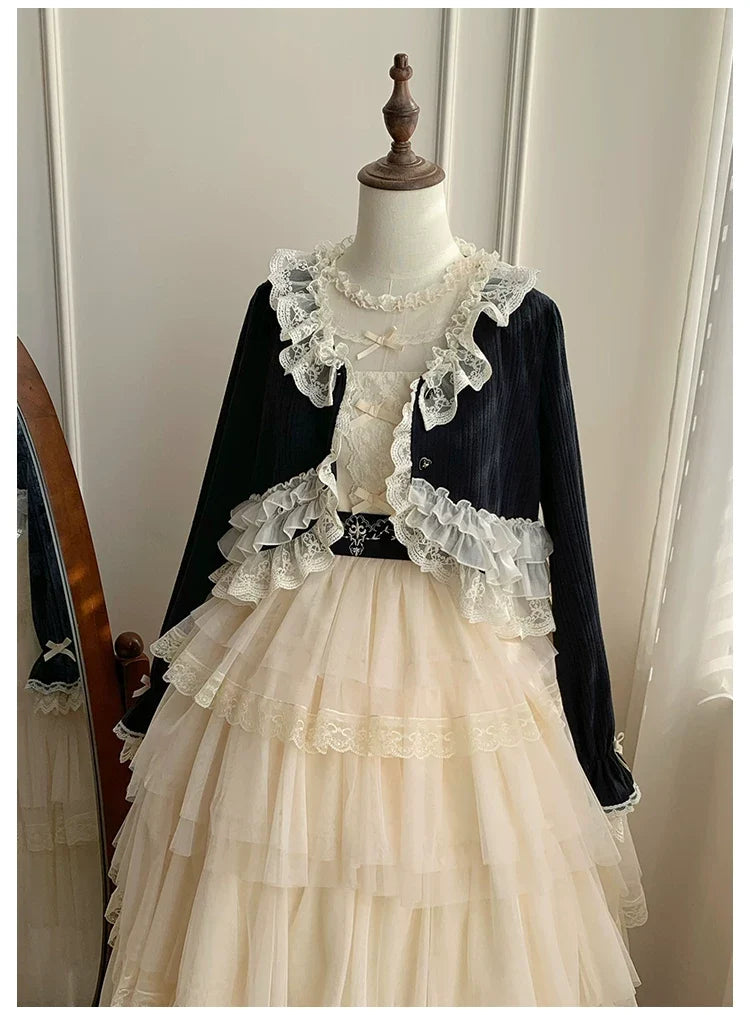 With PUJI - Bloom Period - Elegant Lolita Bolero, Layered Lace Ruffles