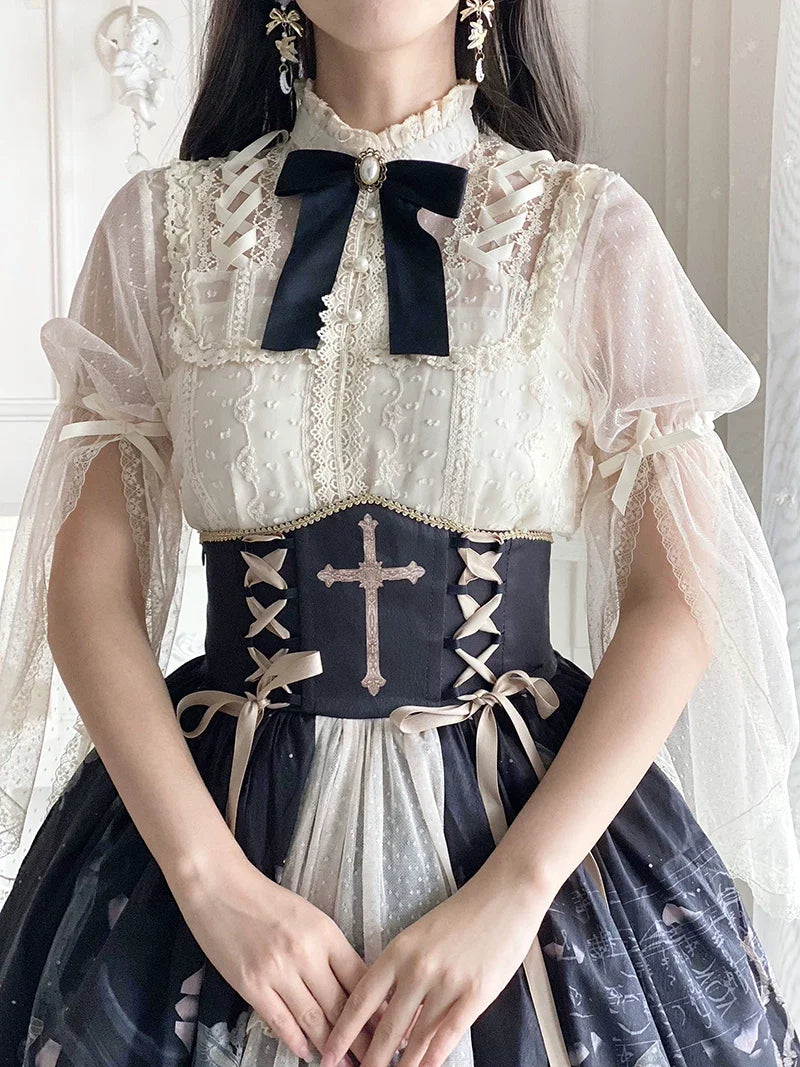 Your Princess - Clock Butterfly - Gothic Lolita Printed Blouse and Corset Skirt Set