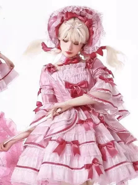 Sweetheart Dream Machine - Pink Doll Cake - Pink OP dress with detachable sleeves and layered bow-trimmed ruffles