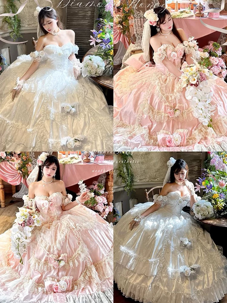 Flora Muse - Floral Lolita Ball Gown - Pink strapless