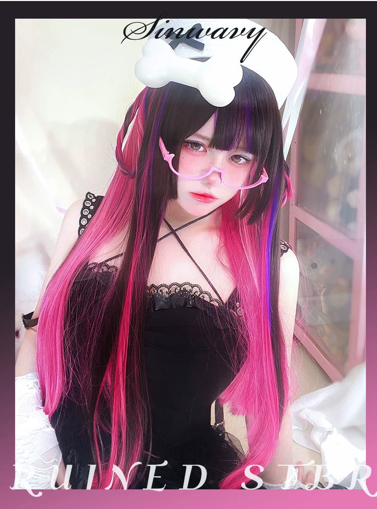 Black-brown hime wig with magenta-purple highlights - view 5