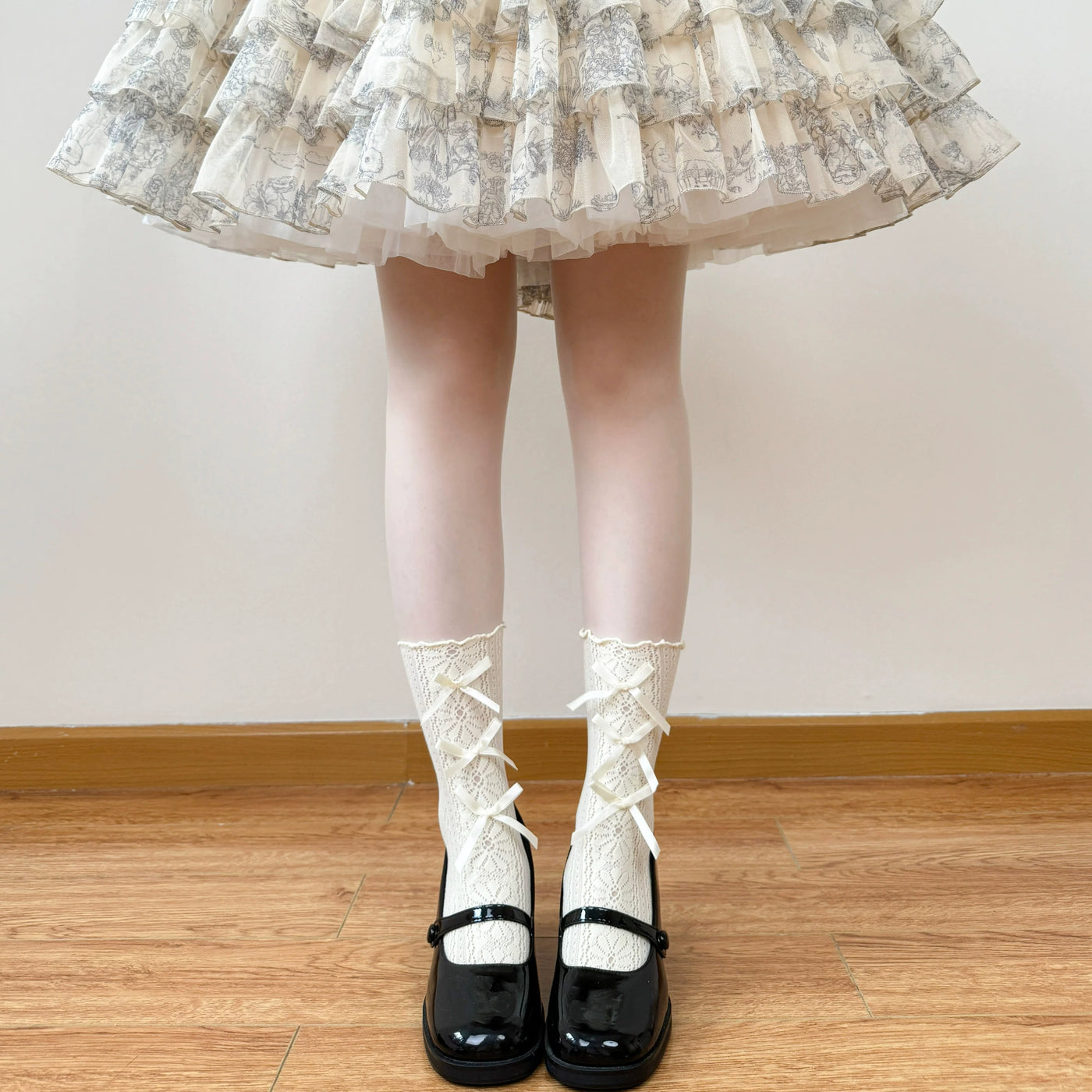Chubby Bear Tales - Soft Ribbon Lace - Openwork Lace Socks with Ribbon Trim