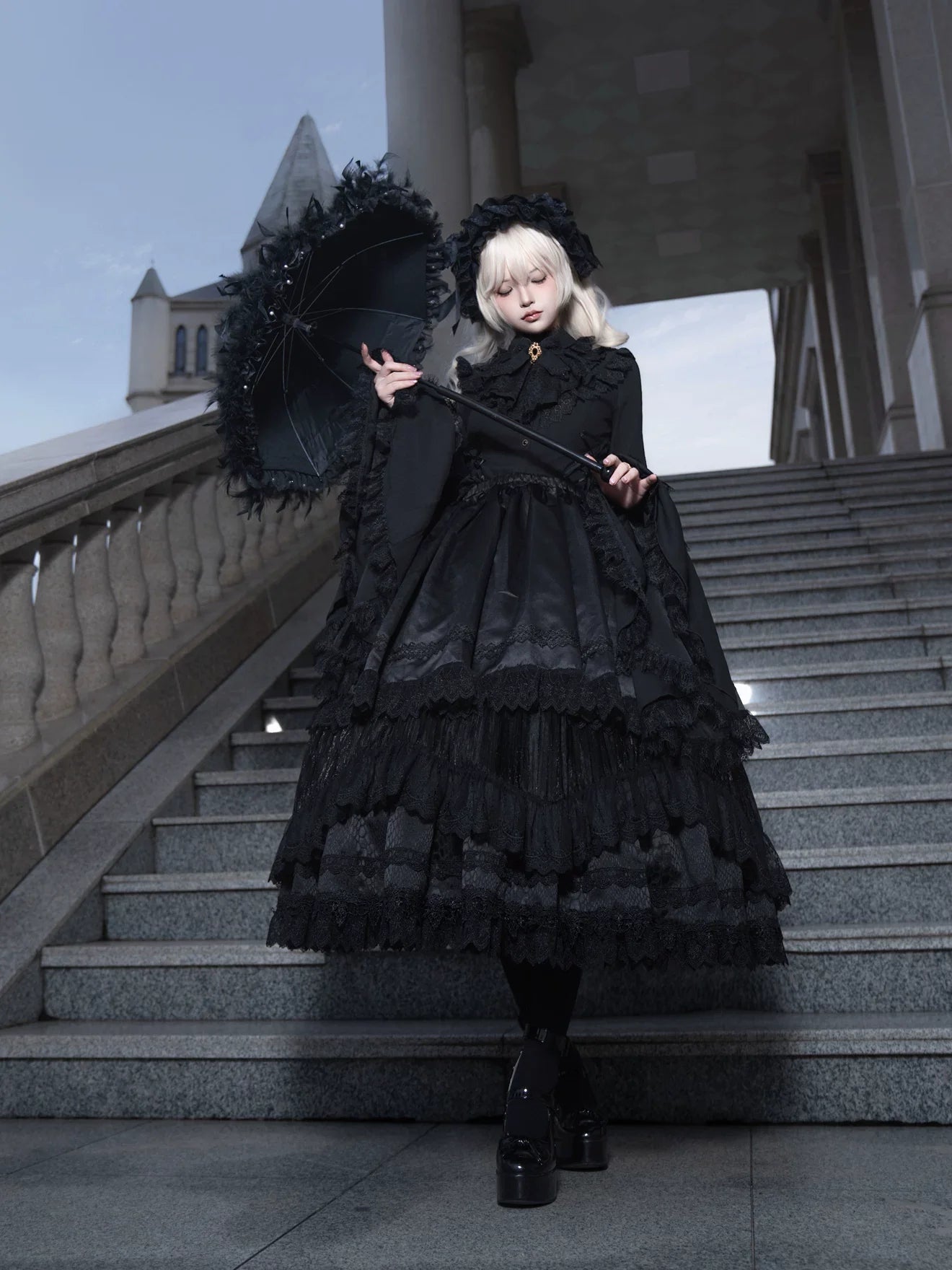 DMFS Lolita - Broken Winged Bat - Gothic Lolita Shirt & SK Set, Bat-wing Shaped Hem