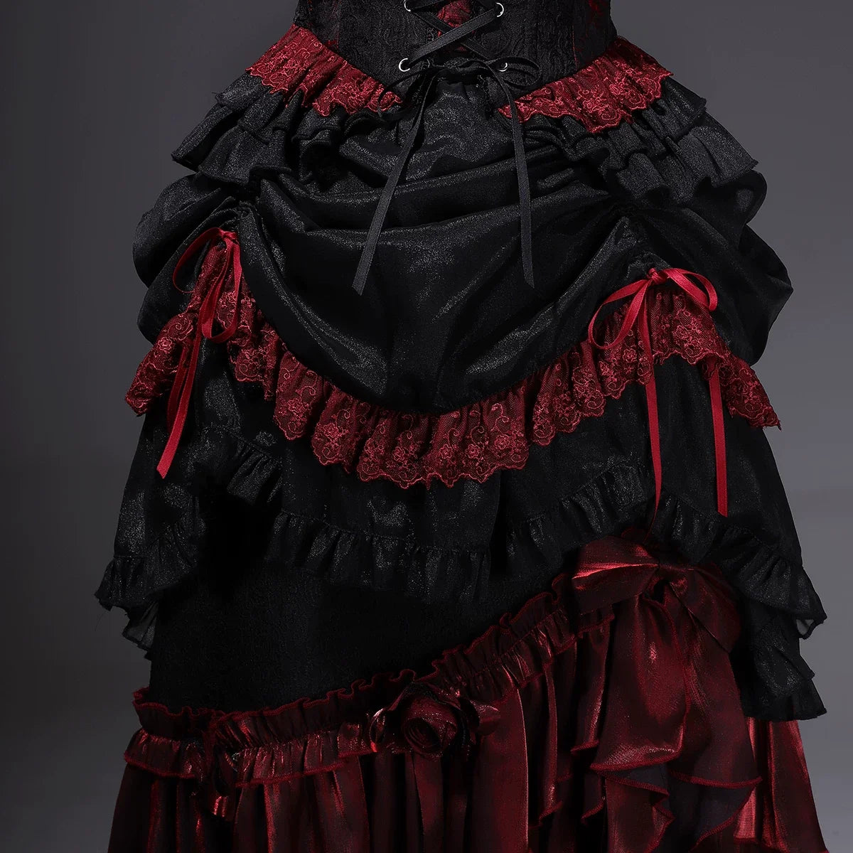 Your Princess - Bone Rot Bloom - Gothic Lolita Embroidered Camisole & Drawstring Lift-up Hem Skirt