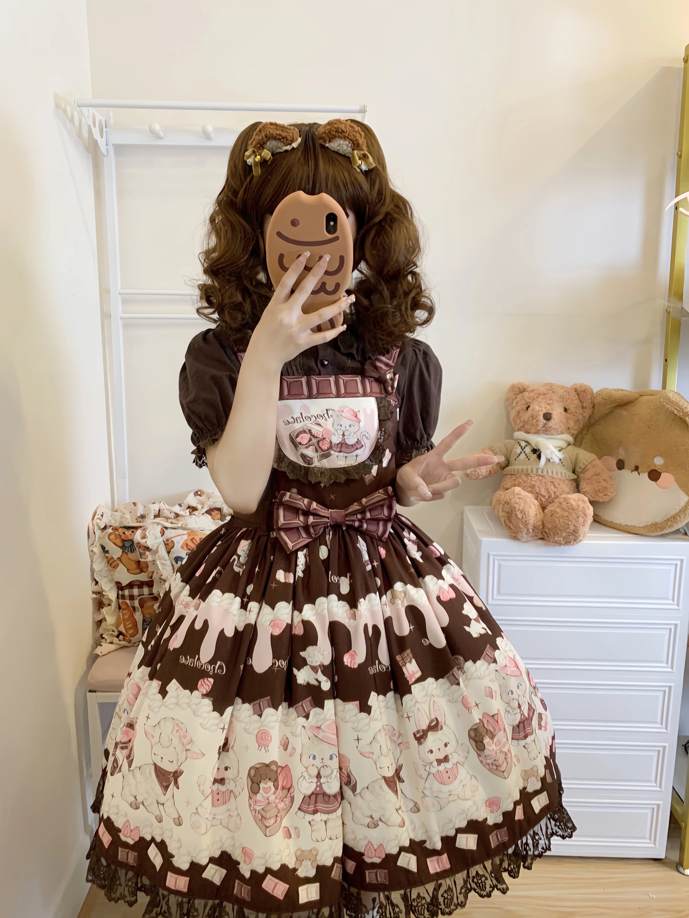 Heartbeat Meow Chocolate - Printed Pinafore JSK Dress - detail view 13