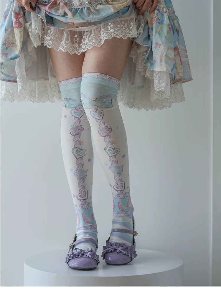 roji roji - Macaron Print - Over-the-Knee Socks with Velvet Print