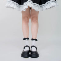 roji roji - Doll Bow - Lace-Trimmed Bow Socks - Black Bow / One Size