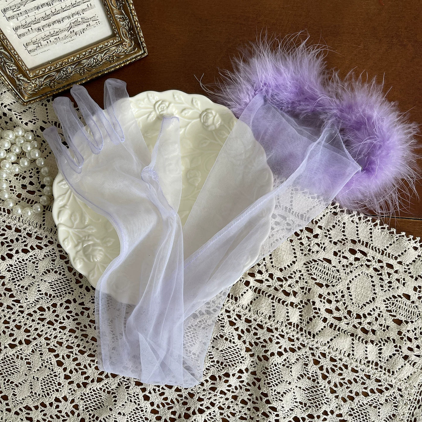 Sock Noble - Feather Veil - Sheer Five-Finger Long Gloves
