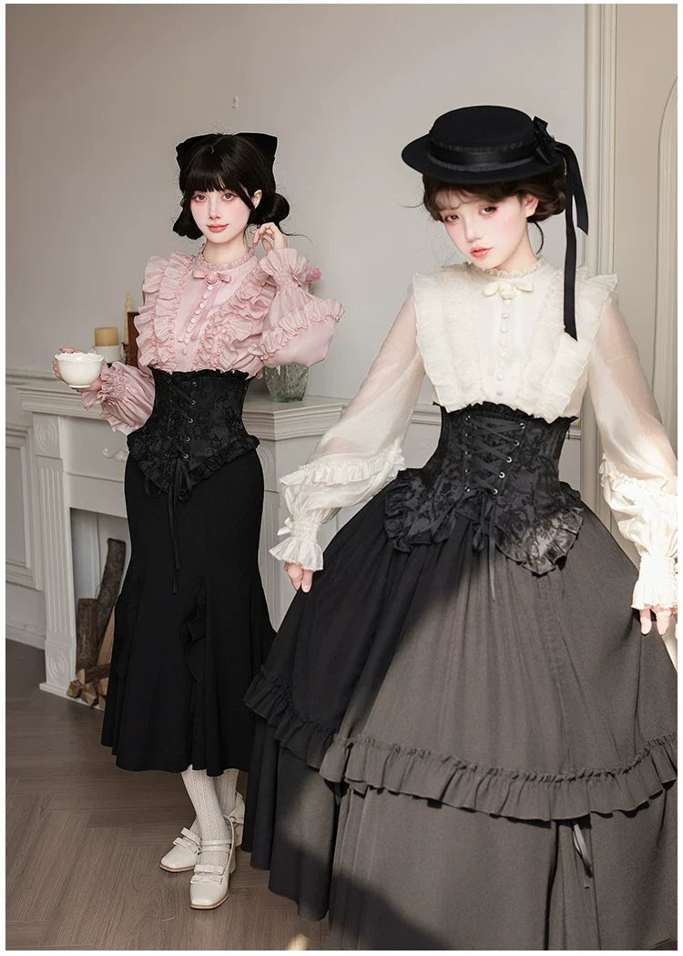 With PUJI - Blake - Boning Gothic Lolita Mermaid Skirt, Lifted-hem SK