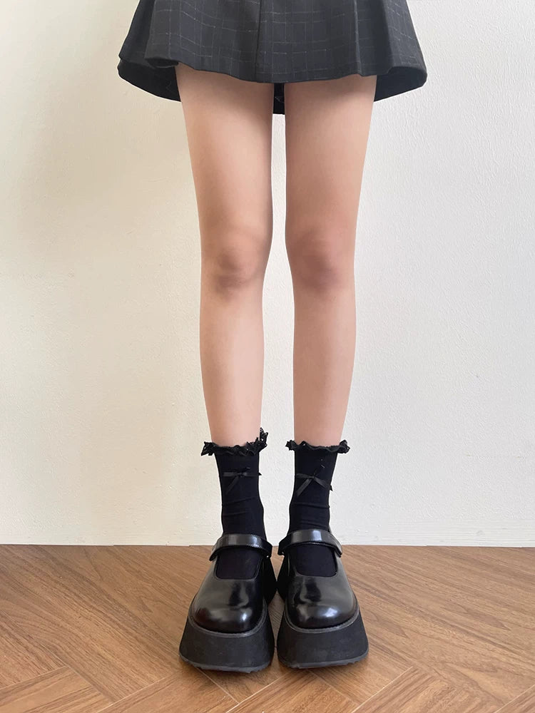 Sock Noble - Ribbon Frill - Cotton Socks with Lace Edging and Bow Accents
