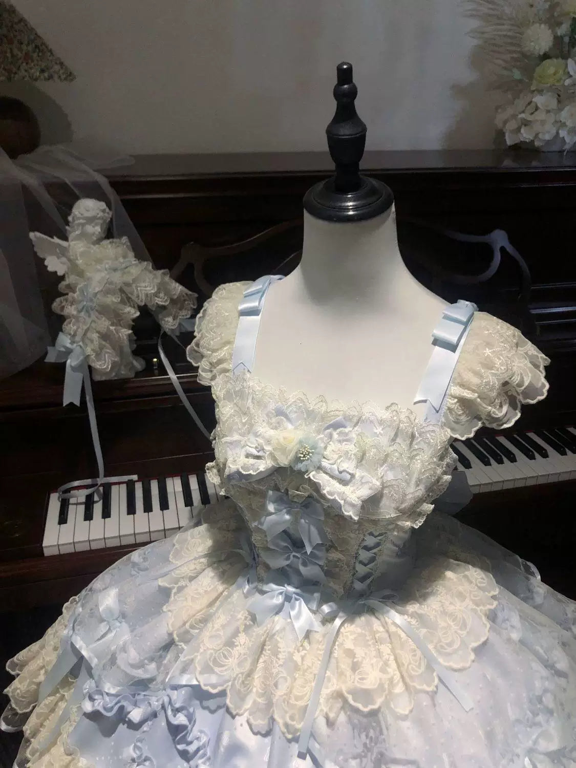 Sweetheart Dream Machine - Rose Poem Ballet - Strappy JSK dress with lace ruffles and ribbon bows