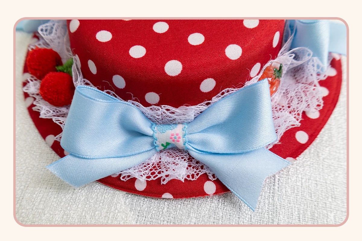 Stardust Rose - Strawberry Polka Dot - Six-Style Headwear Selection with Ice-Blue Ribbons