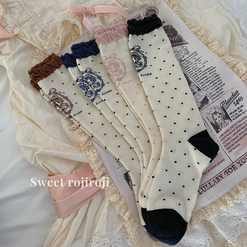 roji roji - Line Doll - Pure Cotton Socks with Doll Motifs and Ruched Cuffs - option image