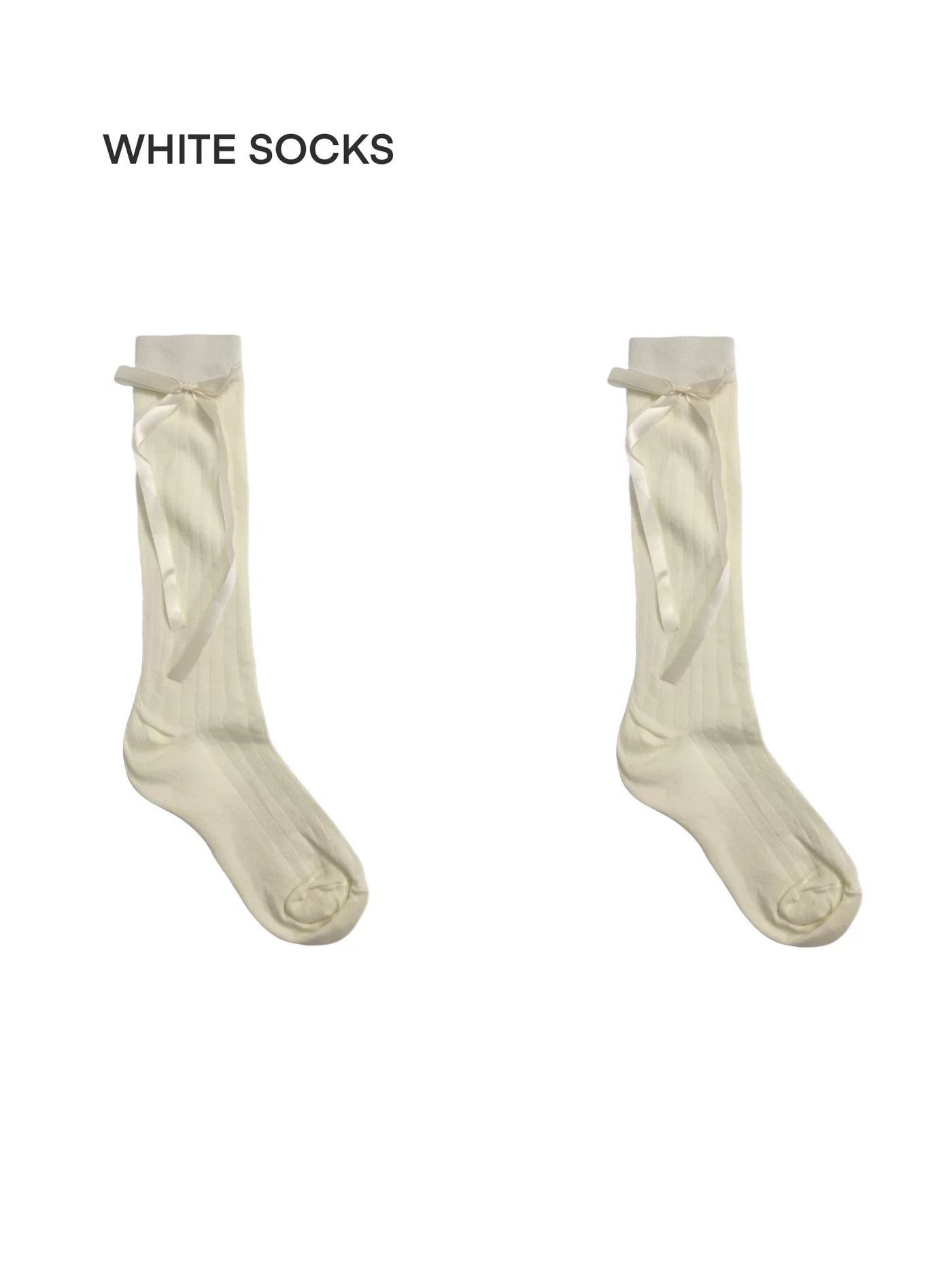 White Socks - Ribbon Bow - Slouch Mid-Calf Socks with Cuffed Bows
