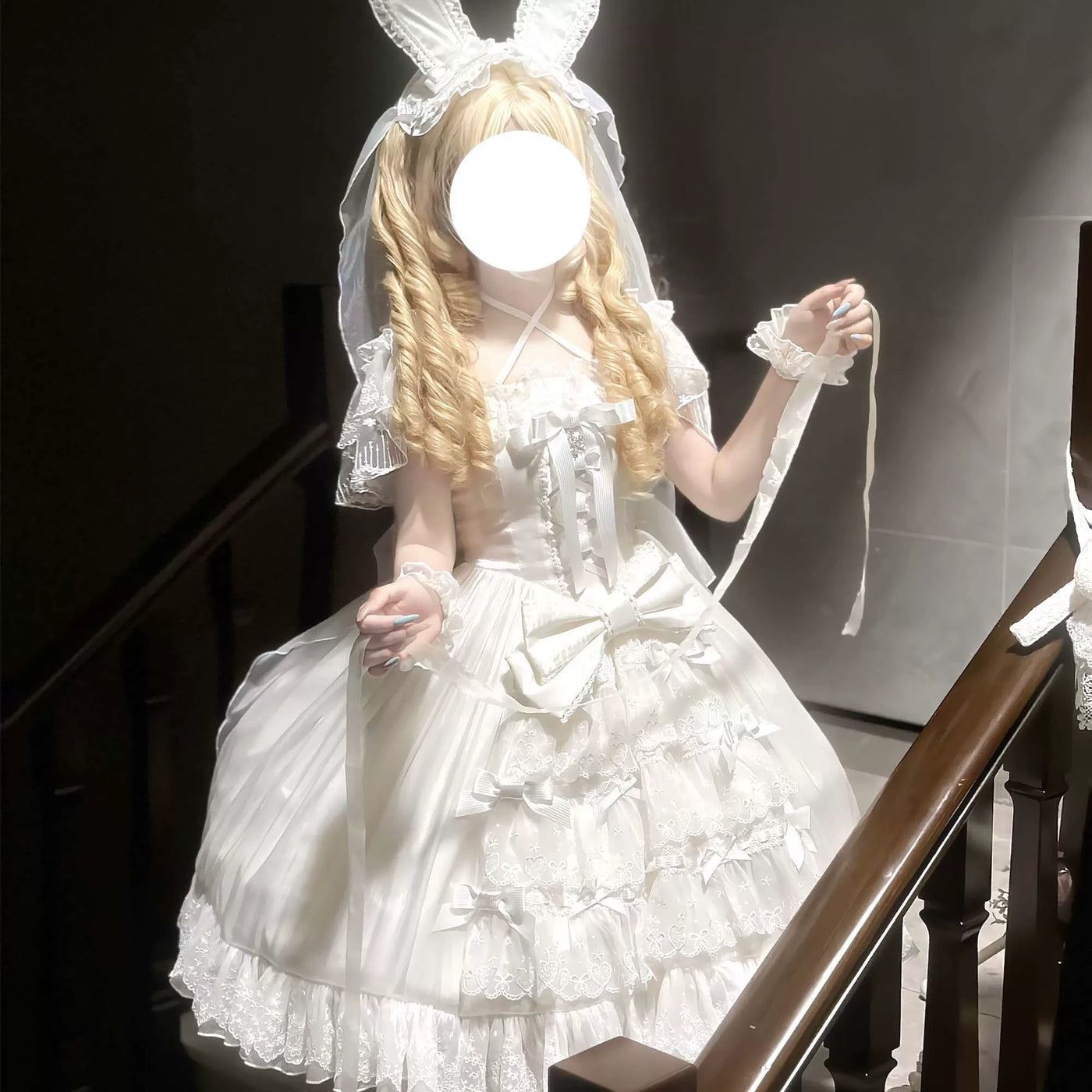 Moon Lily - Love Snow - White-and-Pink or Pure-White JSK with Layered Lace and Bows