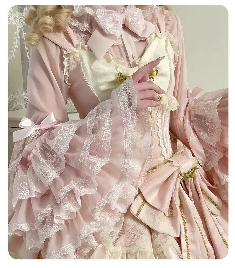 Sweetheart Dream Machine - Lace Bow - Long-Sleeve Blouse with Tiered Lace-Ruffle Sleeves
