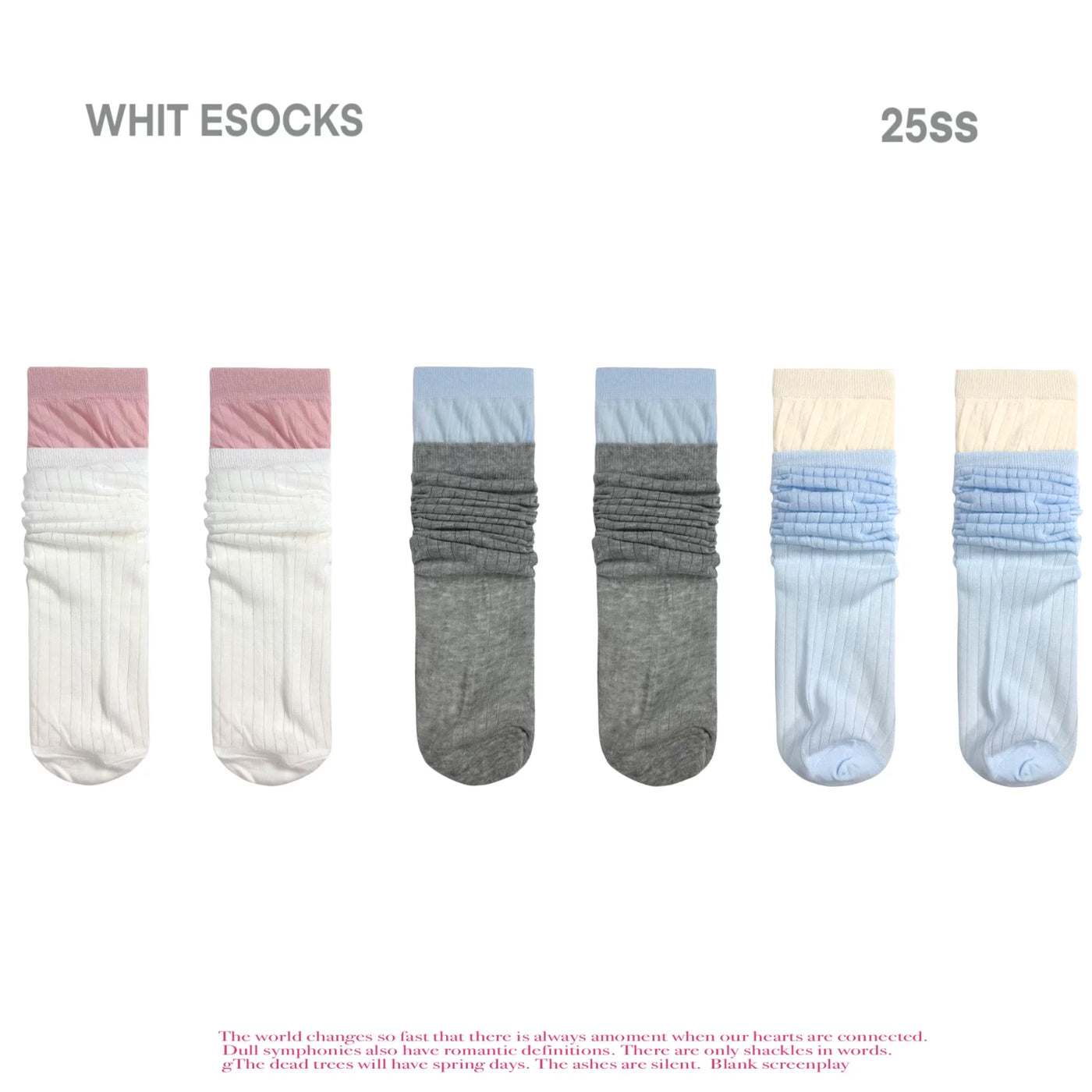 White Socks - Ballet Rib - Mid-Calf Socks with Double-Rib Contrast Cuffs