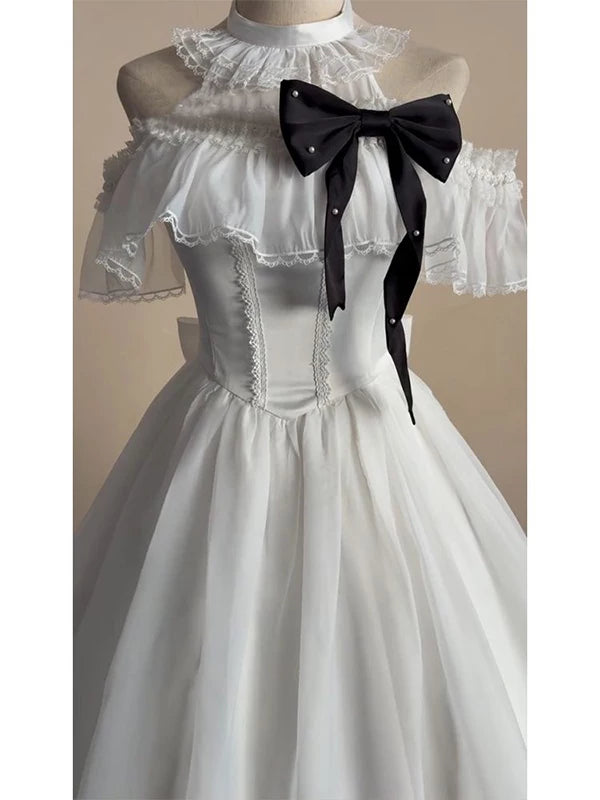 Creamy - Gentle Lady - Lace Off-Shoulder OP Dress with a Black Bow