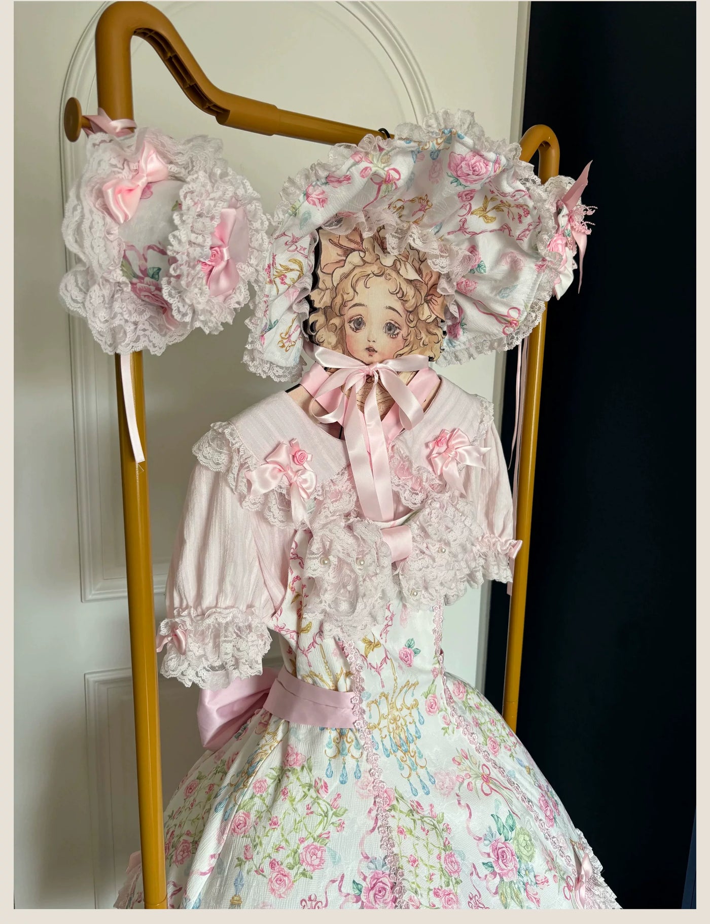 Tata Long Ear - Spring 2025 Floral Wall - Floral Print JSK Dress with Layered Lace Ruffles