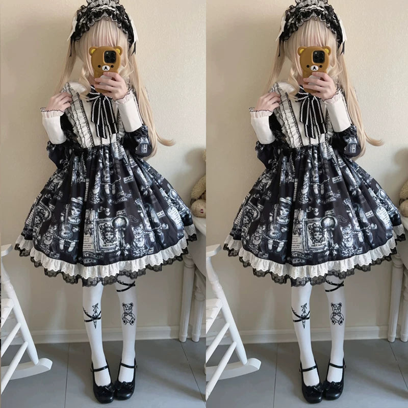 Lady Han Antique Cat Gothic Lolita OP dress featuring black fabric, lace details, and a Victorian-inspired design.