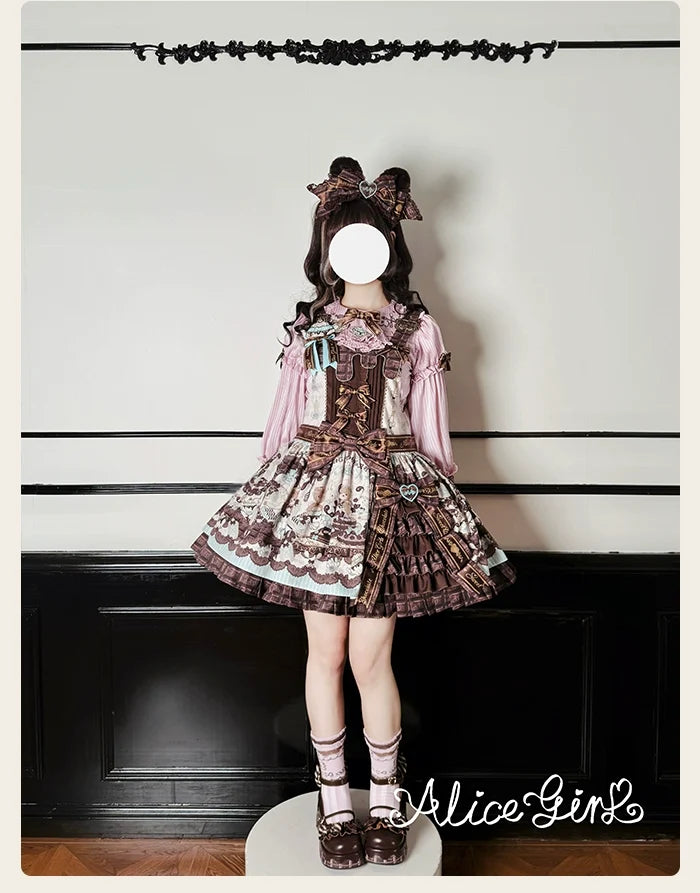 Alice Girl - Bear Chocolate Bar - Kawaii Lolita JSK & Salopette Dress