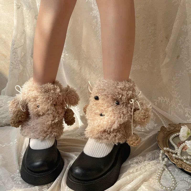 Sock Noble - Big-Eared Dog - Curly Plush Leg Warmers with Dog-Face Detail
