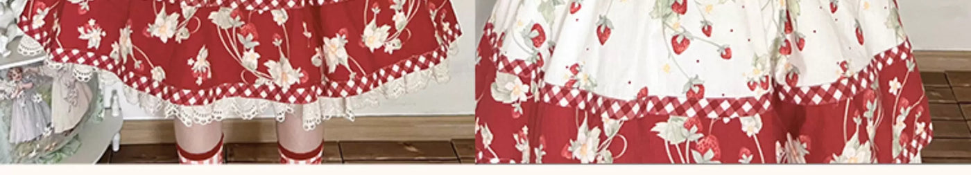 Baozi Pig - Strawberry Orchard - Short-Sleeve Lolita Blouse with a Strawberry-Embroidered Collar