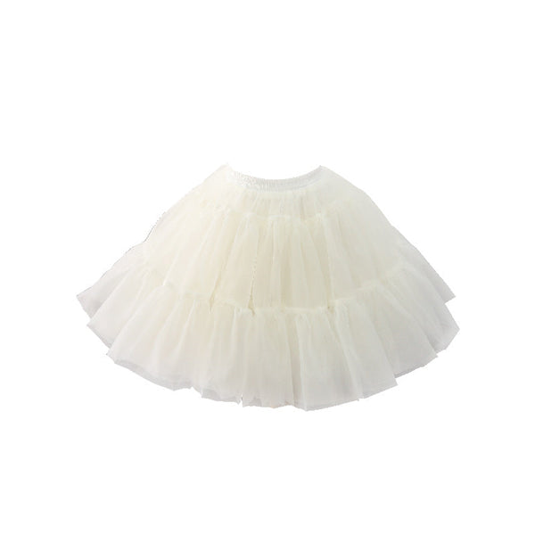 White ruffled Lolita petticoat with layered gathered volume and lace edging