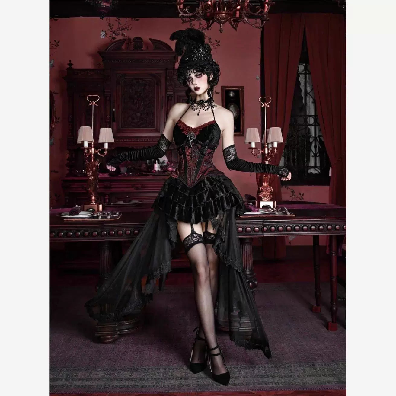 Sweetheart Dream Machine - Gothic Halloween - JSK with a velvet fishbone corset waist