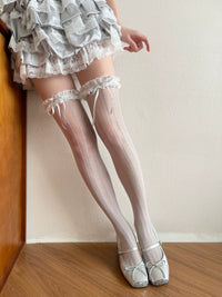 WAGUIR - Y2K Romantic Mesh - Over-the-Knee Socks with Lace Ruffle - White / One Size