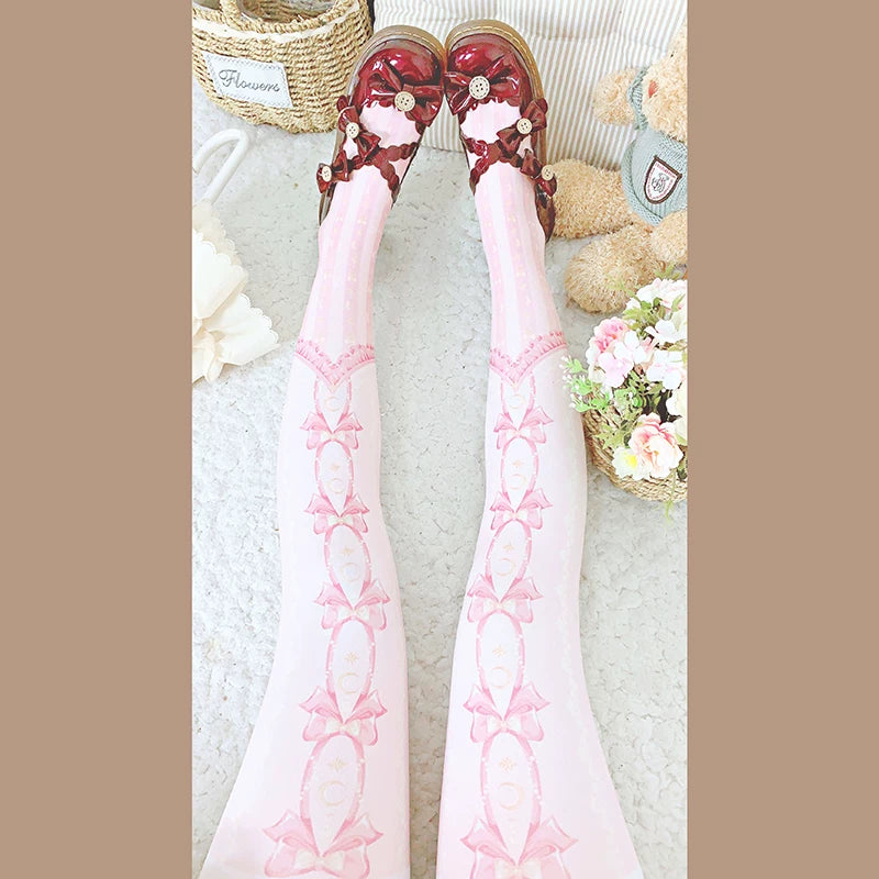 roji roji - Moonlit Curtain - 120D Moon-and-Star Printed Pantyhose