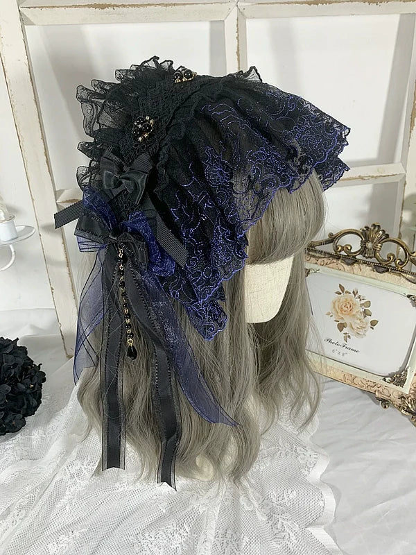 Sweet Jelly Lolita - Gothic Lolita Headband Black Bow - Lace Hair Accessory Headwear