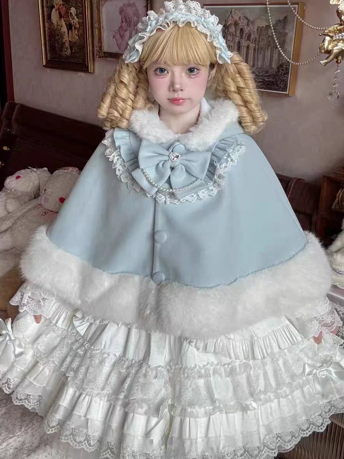 Dream Bunny - Cat-Ear Cape - Cat-ear cape with plush trim and a front bow