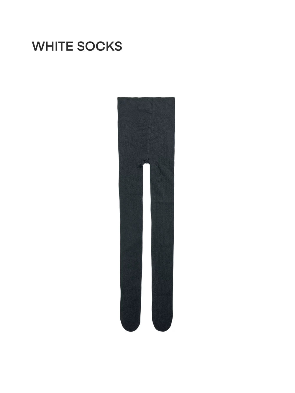 Dark gray footed tights displayed flat with a full-length leg silhouette and covered feet