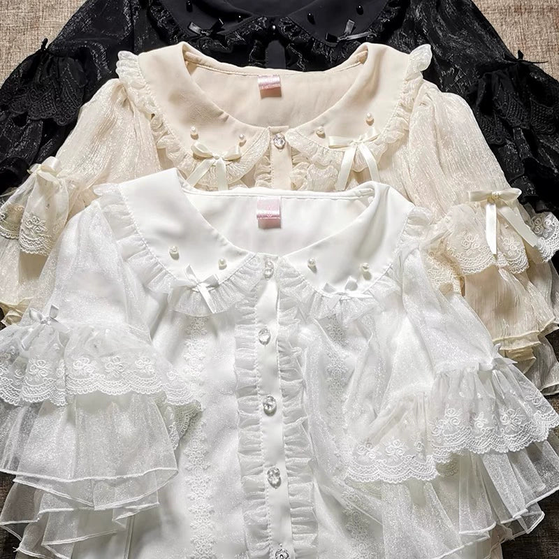 Sakurada Fawn - Lolita Sweetheart Cute Snowflake - Chiffon Blouse Petticoat
