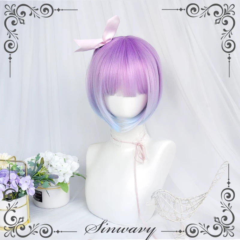 Blue-purple gradient bob hairpiece with twin ponytails - view 7