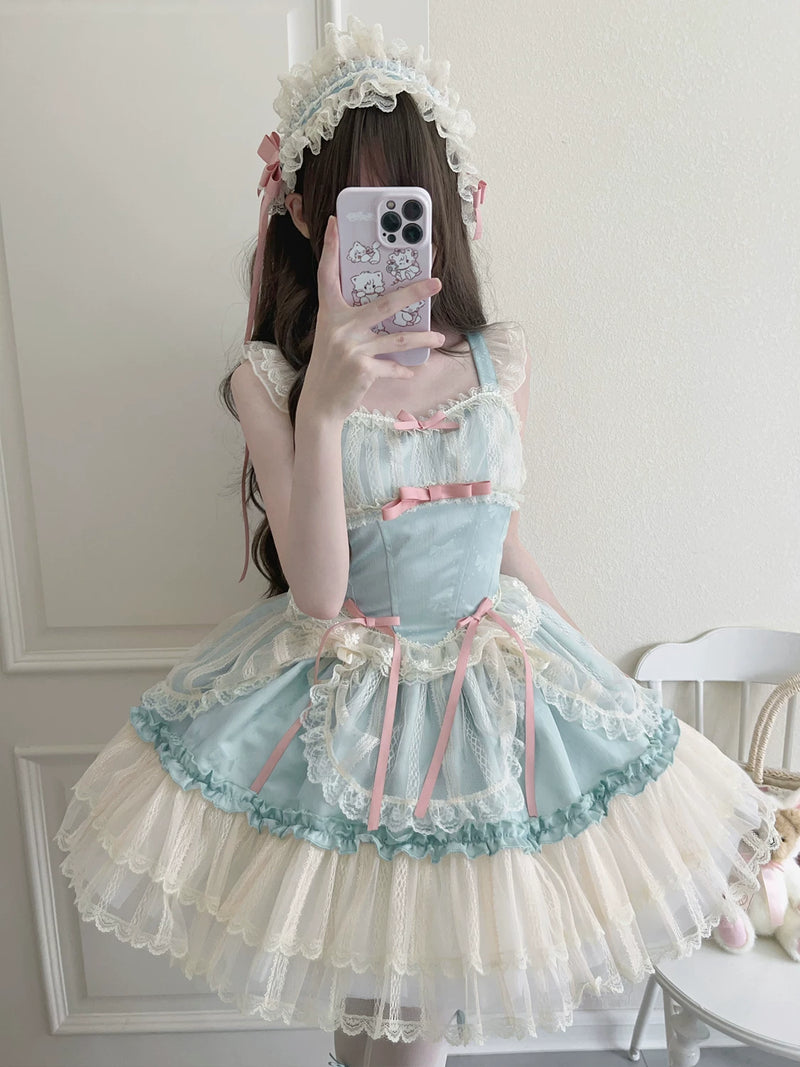 Lady Han Flower Season Bond ballet JSK dress with floral print and lace details, styled for elegant Lolita fashion.